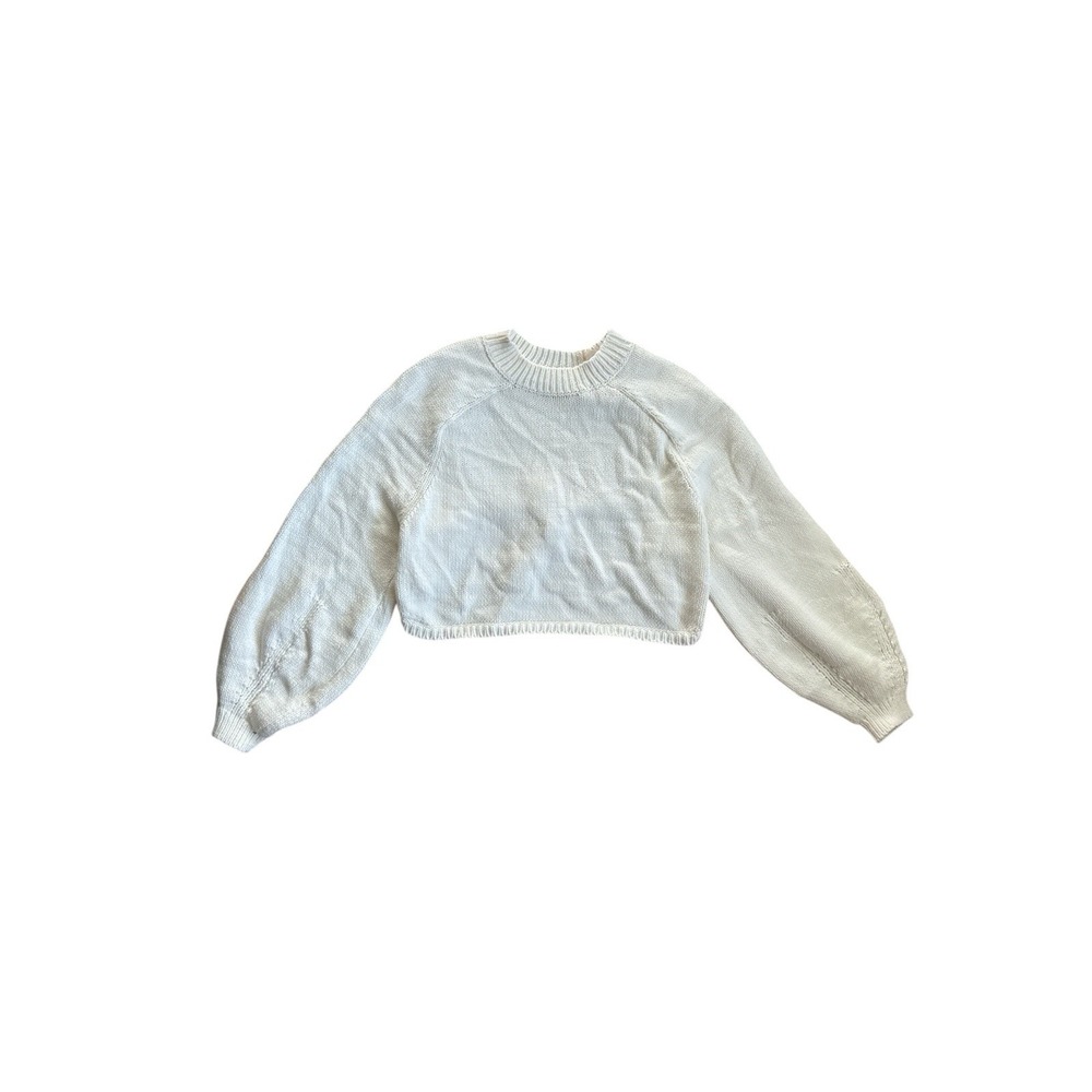 NEW Open‎ Edit Cropped Chunky Sweater Cream White Open Back Tie Bow Womens Small